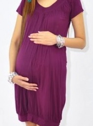Tunic banded bamboo maternity dress funky muma plum
