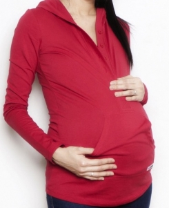 Buttoned hoodie red pregnant funky muma breastfeeding pregnancy maternity wear