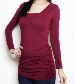 Double ruche top bamboo nursing burgundy funky muma breastfeeding pregnancy maternity wear 